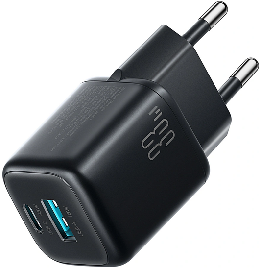 Joyroom JR-TG7 USB-C kábeles hálózati töltő, 33W, 3A, 1 x USB-A - 1 x USB-C, Fekete