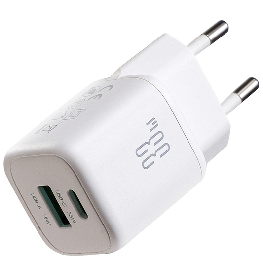 Joyroom JR-TG7 USB-C kábeles hálózati töltő, 33W, 3A, 1 x USB-A - 1 x USB-C, Fehér