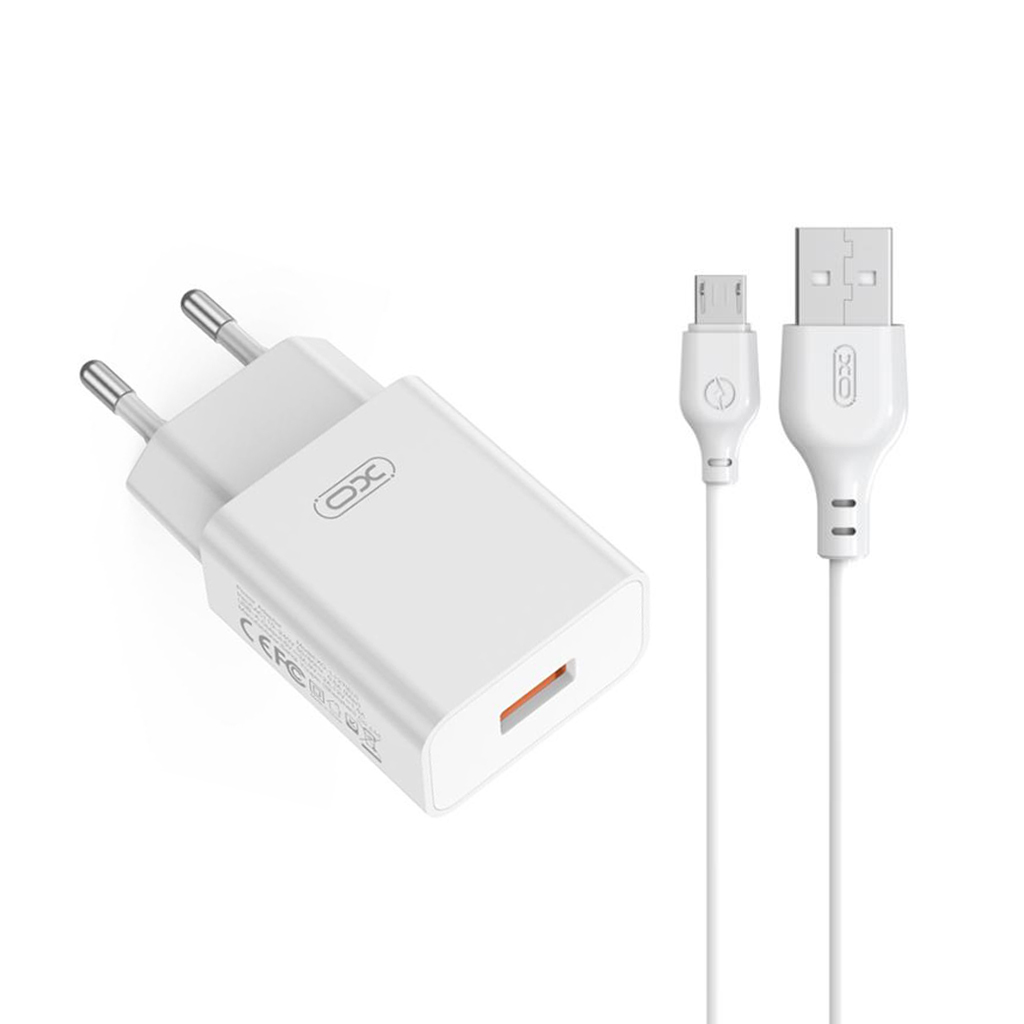 XO Design L127 microUSB kábeles hálózati töltő, 18W, 3A, 1 x USB-A, Fehér