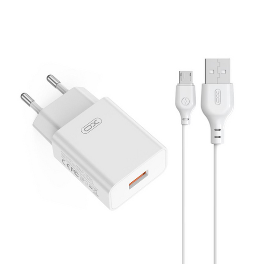 XO Design L127 microUSB kábeles hálózati töltő, 18W, 3A, 1 x USB-A, Fehér