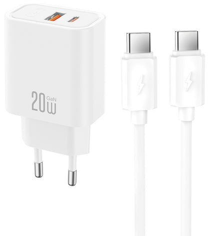 XO Design CE40 USB-C kábeles hálózati töltő, 20W, 3A, 1 x USB-A - 1 x USB-C, Fehér