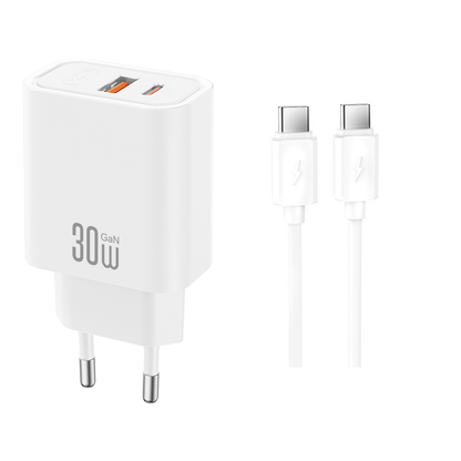 Hálózati töltő USB-C kábellel XO Design CE42, 30W, 3A, 1 x USB-A - 1 x USB-C, Fehér