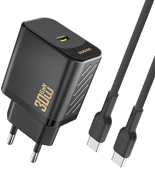 Dudao A27PCEU USB-C Kábellel Hálózati Töltő, 30W, 3A, 1 x USB-C, Fekete