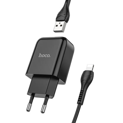 Hálózati töltő Lightning kábellel HOCO N2, 10W, 2A, 1 x USB-A, Fekete