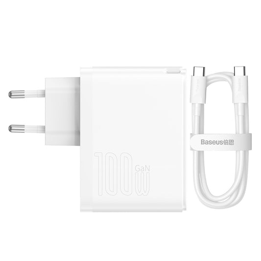 Baseus GaN5 Pro USB-C hálózati töltő kábellel, 100W, 3A, 1 x USB-A - 1 x USB-C, Fehér CCGP090202