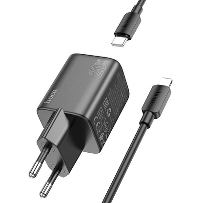 Hálózati töltő Lightning kábellel HOCO N41, 20W, 3A, 1 x USB-A - 1 x USB-C, Fekete