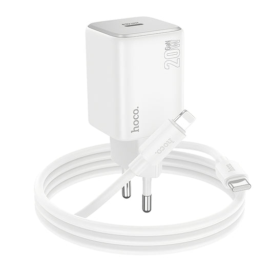 Hálózati töltő Lightning kábellel HOCO N40, 20W, 3A, 1 x USB-C, Fehér