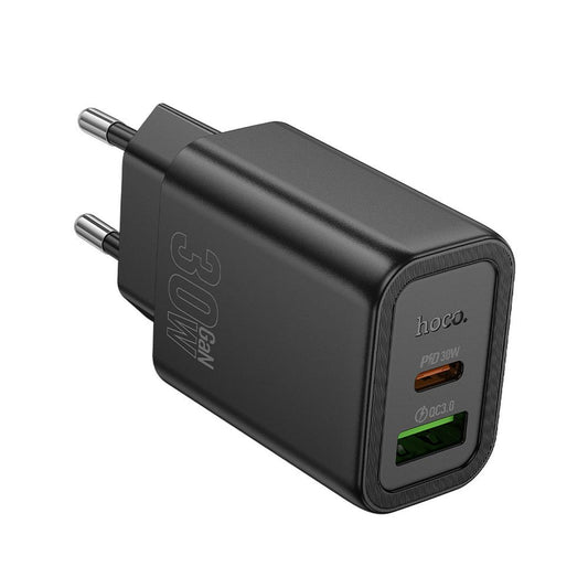 HOCO N63 Hálózati Töltő, 30W, 3A, 1 x USB-A - 1 x USB-C, Fekete