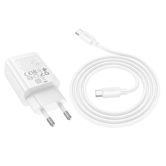 Hálózati töltő USB-C kábellel HOCO N63, 30W, 3A, 1 x USB-A - 1 x USB-C, Fehér