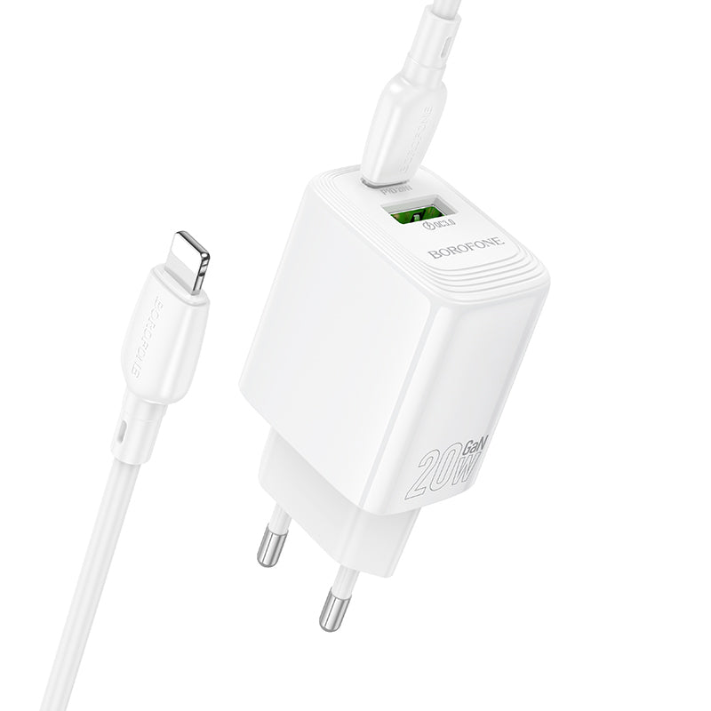 Hálózati töltő Lightning kábellel Borofone BN27 Fuente, 20W, 3A, 1 x USB-A - 1 x USB-C, Fehér
