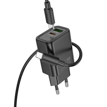 Hálózati töltő USB-C kábellel HOCO N61, 20W, 3A, 1 x USB-A - 1 x USB-C, Fekete