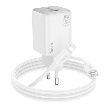 Hálózati töltő Lightning kábellel HOCO N41, 20W, 3A, 1 x USB-A - 1 x USB-C, Fehér