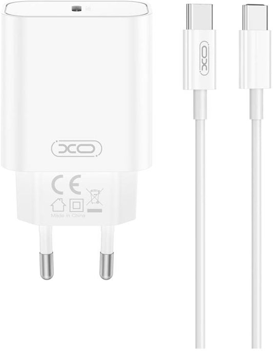 Hálózati töltő USB-C kábellel XO Design CE32, 20W, 3A, 1 x USB-C, Fehér
