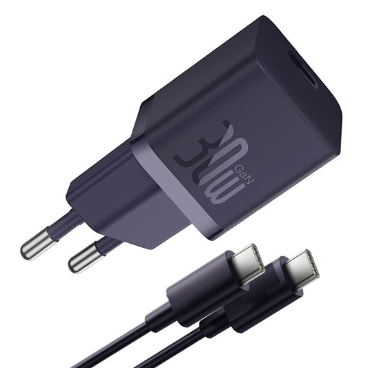 Baseus GaN Mini 1C USB-C kábel hálózati töltő, 30W, 3A, 1 x USB-C, Lila P10110902523-00