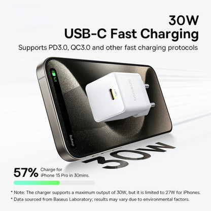 Baseus Palm USB-C hálózati töltő kábellel, 30W, 3A, 1 x USB-C, Fehér P10111605213-01