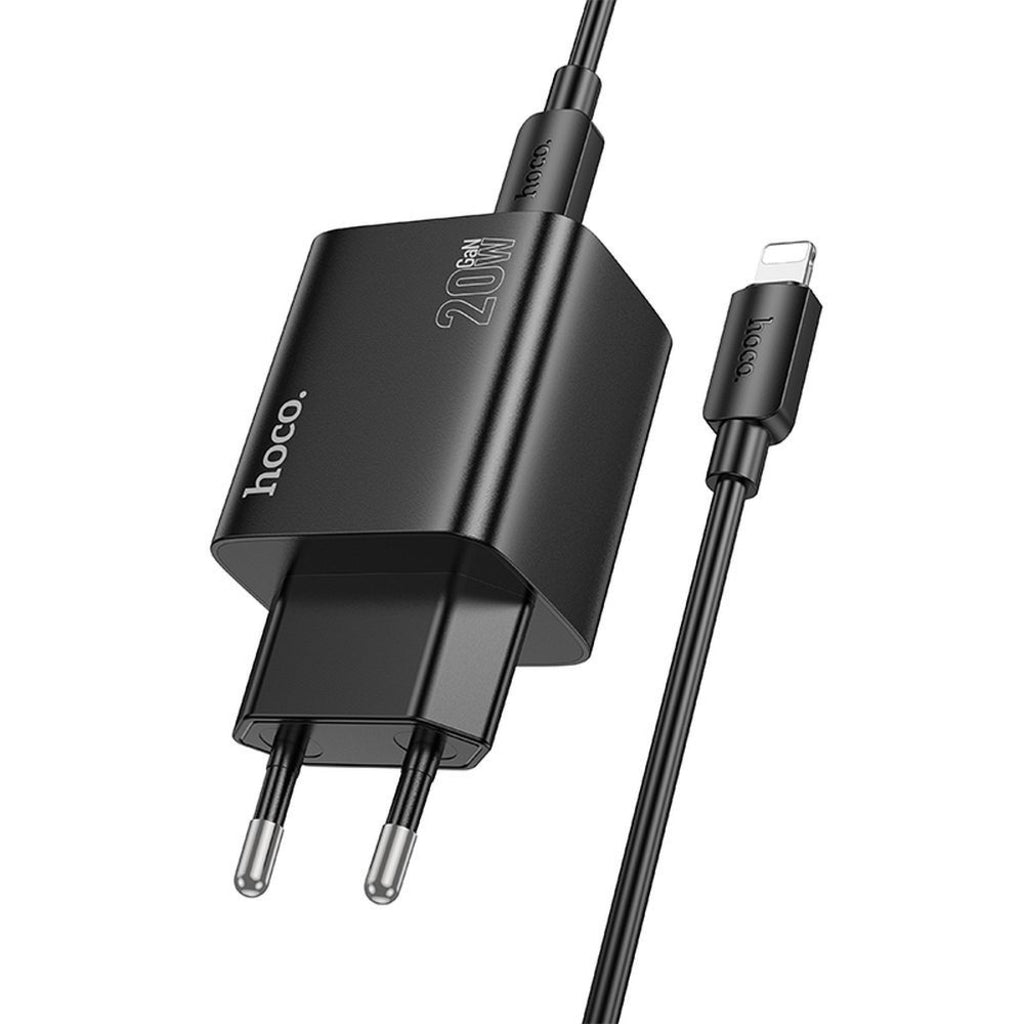 Hálózati töltő Lightning kábellel HOCO N55, 20W, 3A, 2 x USB-A - 2 x USB-C, Fekete