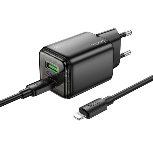 Hálózati töltő Lightning kábellel HOCO N52, 20W, 3A, 1 x USB-A - 1 x USB-C, Fekete