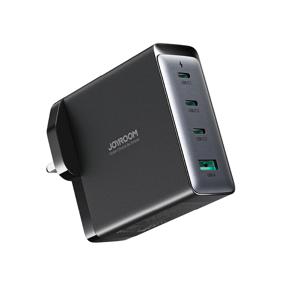 Hálózati töltő USB-C kábellel Joyroom JR-TCG05UK, 140W, 5A, 1 x USB-A - 3 x USB-C, UK, Fekete