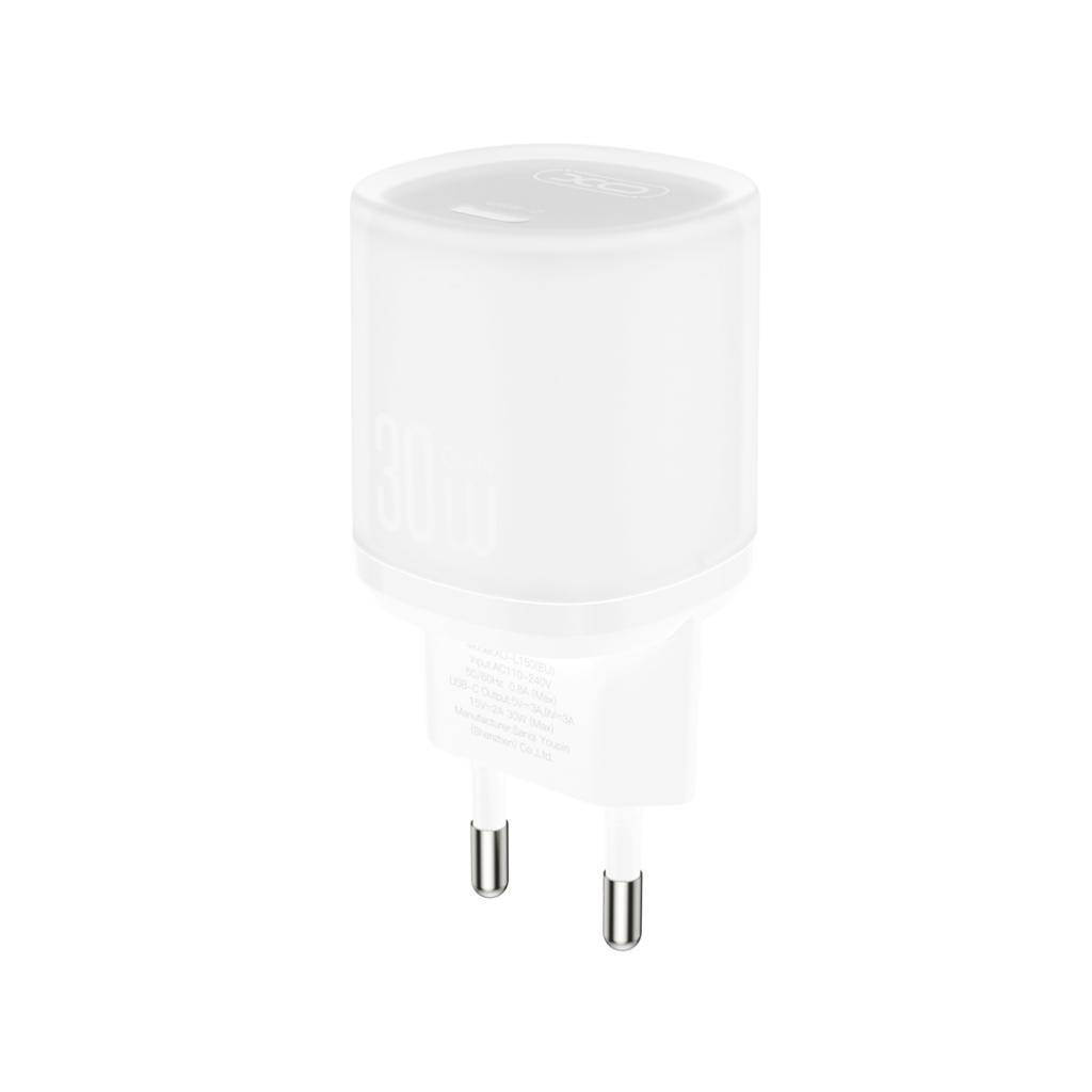 Hálózati töltő USB-C kábellel XO Design L150, 30W, 3A, 1 x USB-C, Fehér