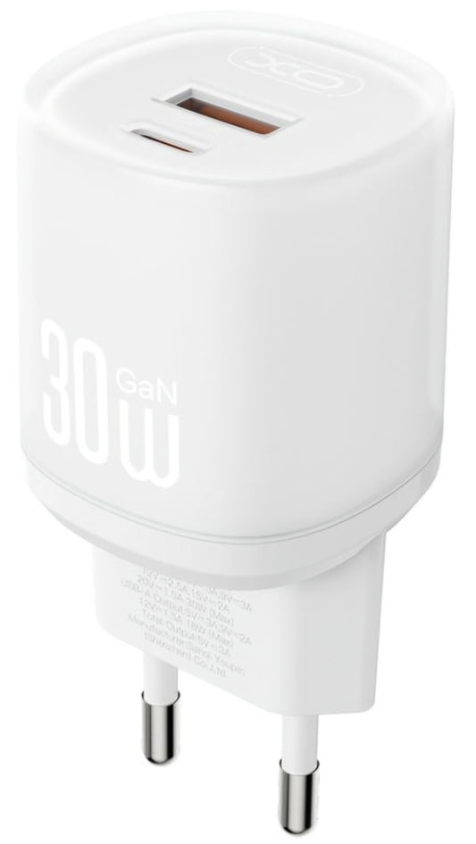 Hálózati töltő USB-C kábellel XO Design L151, 30W, 3A, 1 x USB-A - 1 x USB-C, Fehér