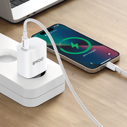 Hálózati töltő USB-C kábellel BWOO CDA159, 20W, 3A, 1 x USB-C, Fehér