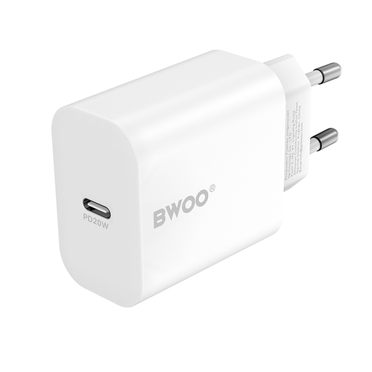 Hálózati töltő Lightning kábellel BWOO CDA233, 20W, 3A, 1 x USB-C, Fehér