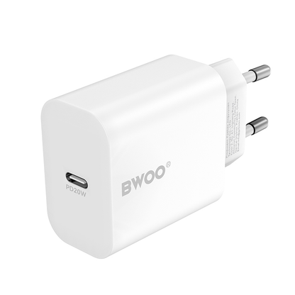 Hálózati töltő USB-C kábellel BWOO CDA233, 20W, 3A, 1 x USB-C, Fehér