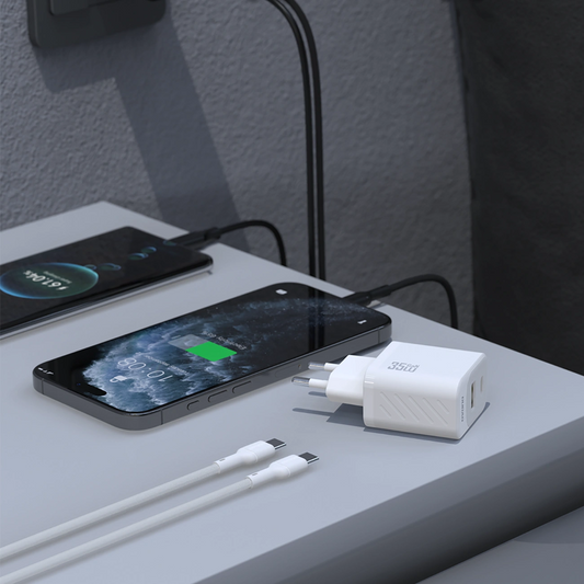 Hálózati töltő USB-C kábellel Dudao A27Max, 35W, 1 x USB-A - 1 x USB-C, Fehér