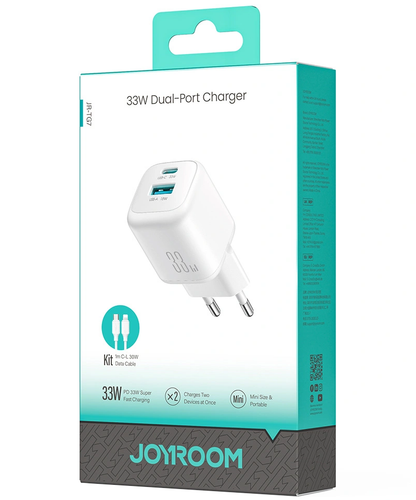 Hálózati töltő Lightning kábellel Joyroom JR-TG7, 33W, 3A, 1 x USB-A - 1 x USB-C, Fehér