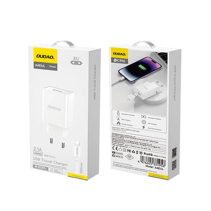 Network Charger with Lightning Cable Dudao A4EU, 10W, 2.1A, 1 x USB-A, White