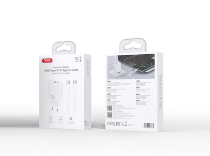 XO Design CE40 USB-C kábeles hálózati töltő, 20W, 3A, 1 x USB-A - 1 x USB-C, Fehér
