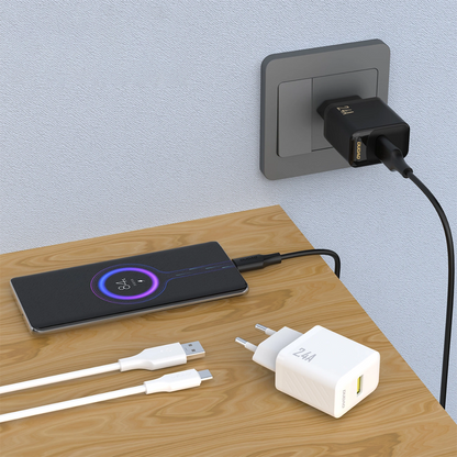 Dudao A23TEU USB-C kábeles hálózati töltő, 12W, 2.4A, 1 x USB-A, Fehér