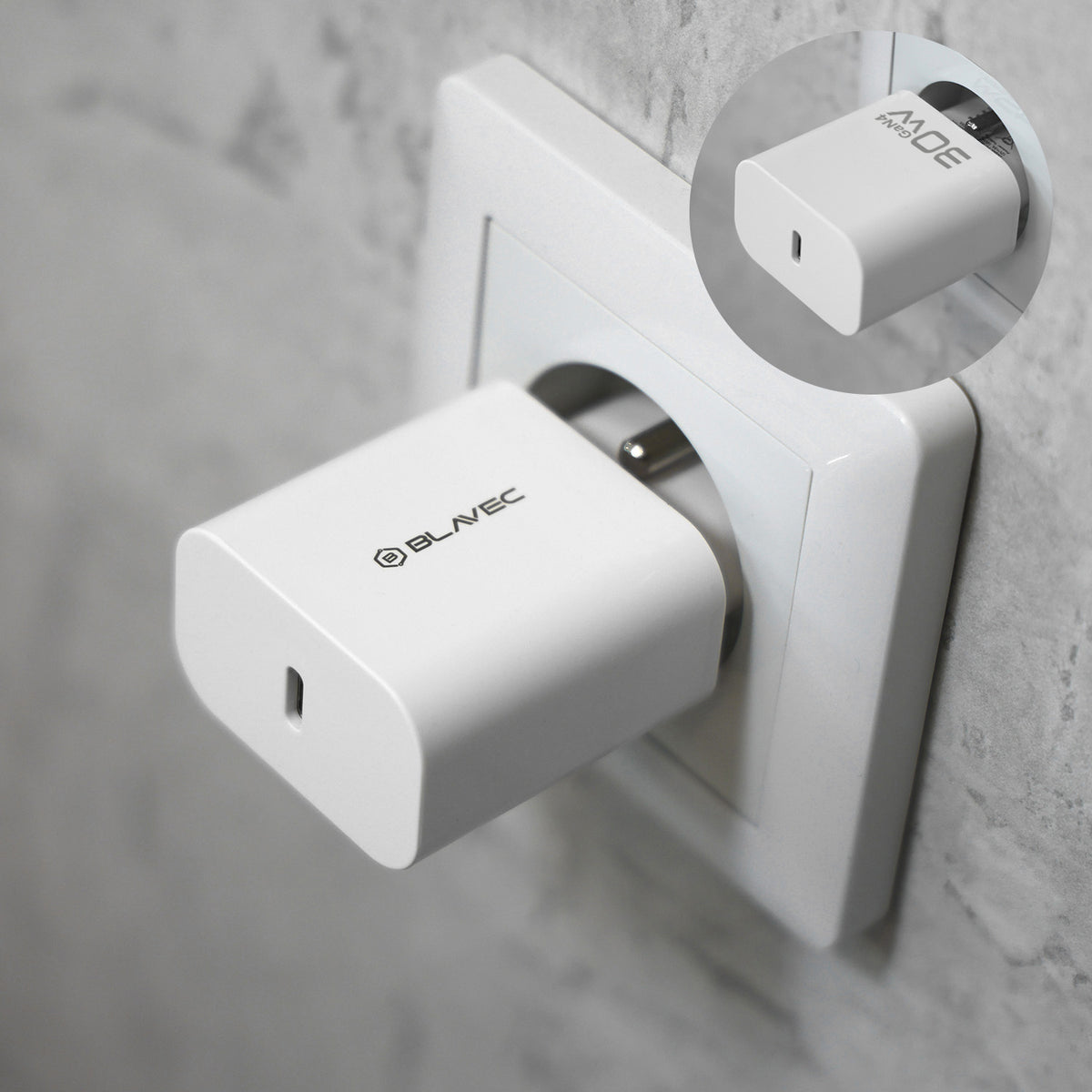 Blavec BC-14 hálózati töltő USB-C kábellel, 30 W, 3 A, 1 × USB-C, fehér