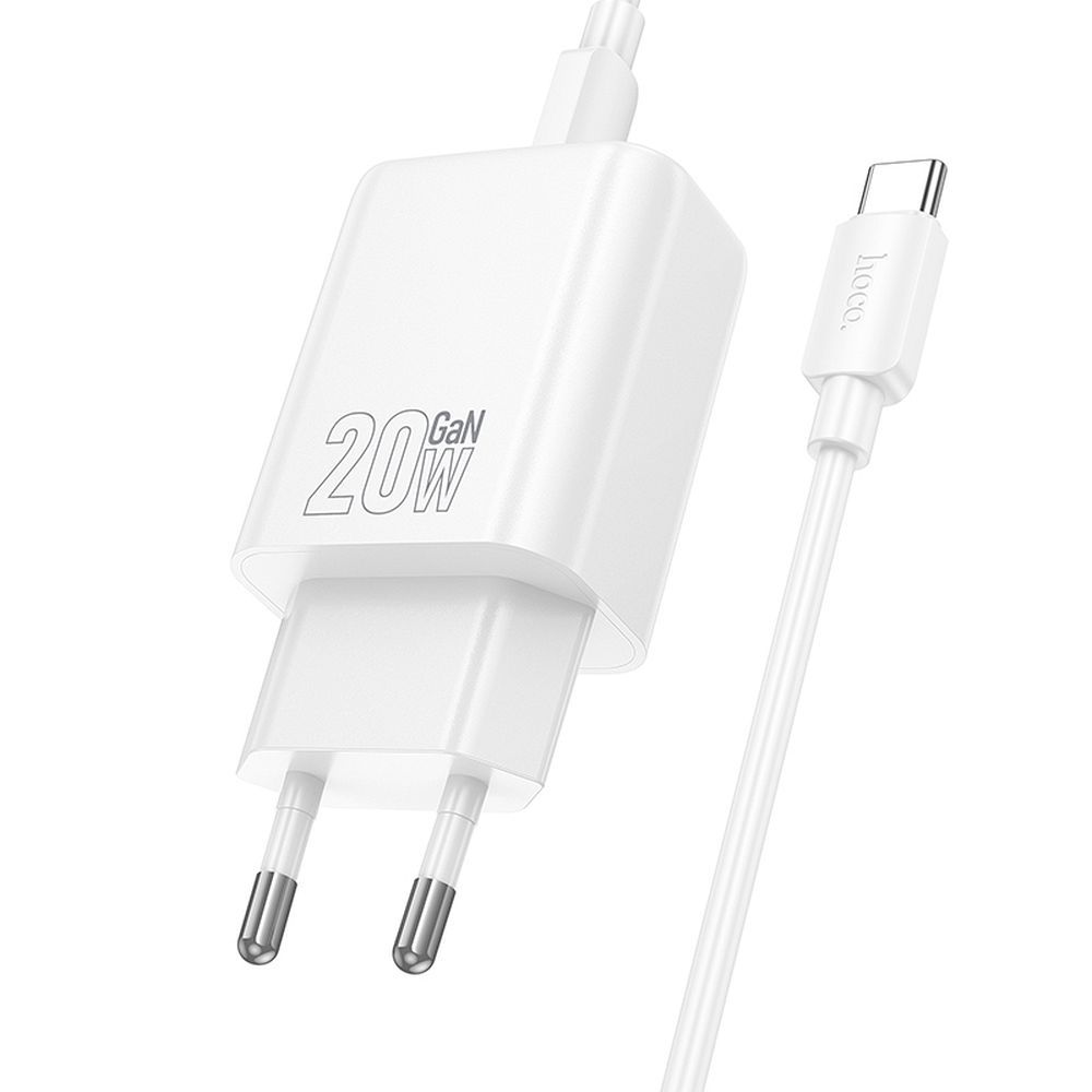 Hálózati töltő USB-C kábellel HOCO N61, 20W, 3A, 1 x USB-A - 1 x USB-C, Fehér