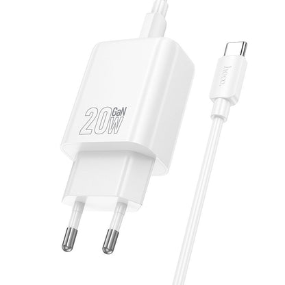 Hálózati töltő USB-C kábellel HOCO N61, 20W, 3A, 1 x USB-A - 1 x USB-C, Fehér