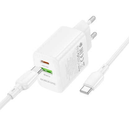 Hálózati töltő USB-C kábellel Borofone BN27 Fuente, 20W, 3A, 1 x USB-A - 1 x USB-C, Fehér