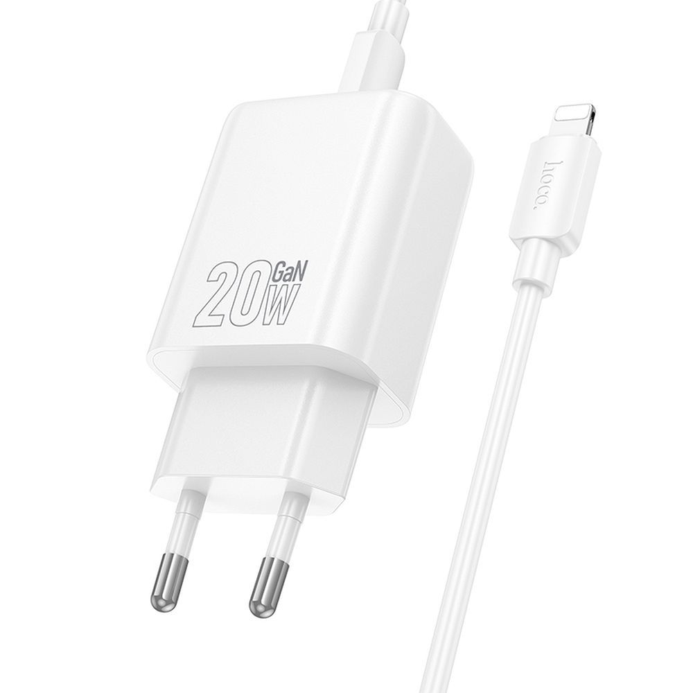 HOCO N61 hálózati töltő Lightning kábellel, 20W, 3A, 1 x USB-A - 1 x USB-C, fehér