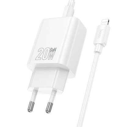HOCO N61 hálózati töltő Lightning kábellel, 20W, 3A, 1 x USB-A - 1 x USB-C, fehér