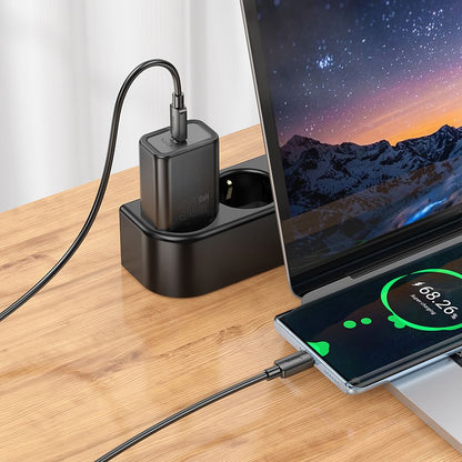 Hálózati töltő USB-C kábellel HOCO N62, 30W, 3A, 1 x USB-C, Fekete