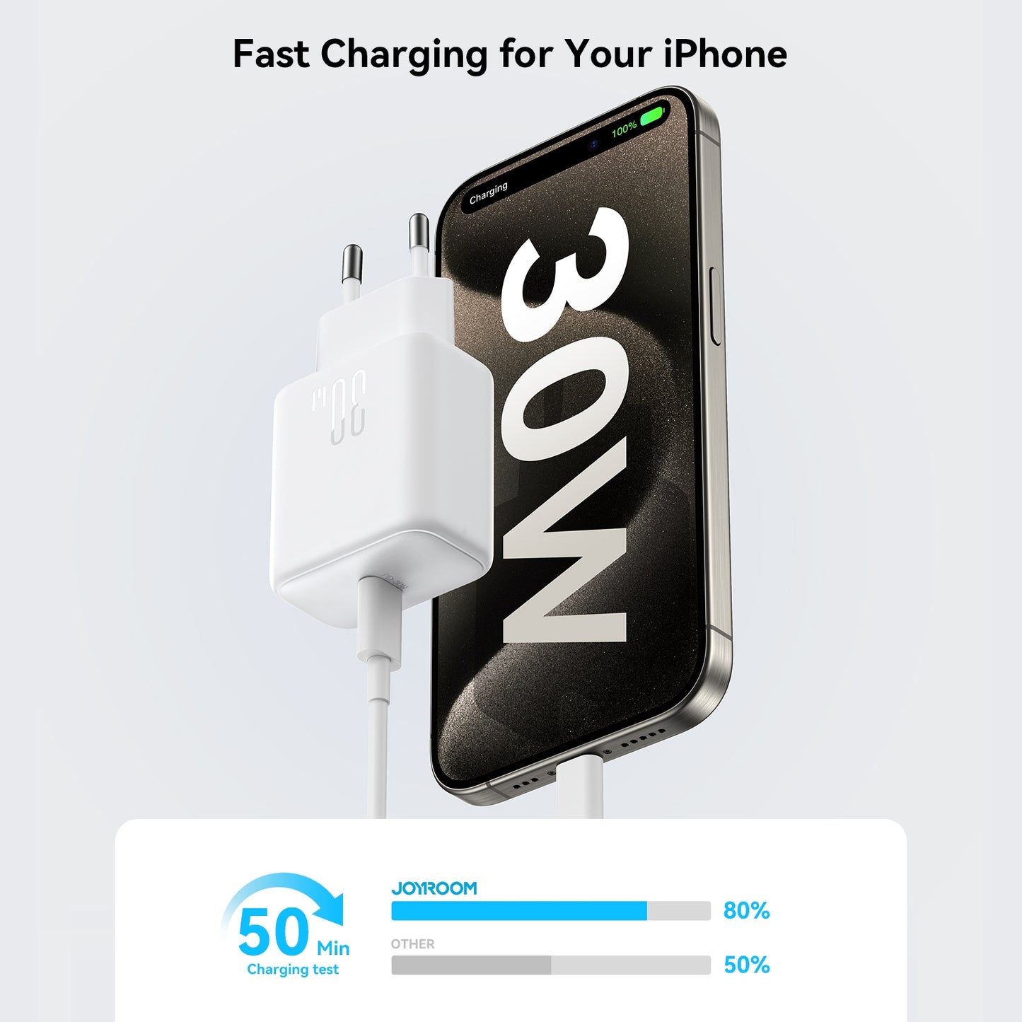Hálózati töltő USB-C kábellel Joyroom JR-TCF24, 30W, 3A, 1 x USB-C, Fehér