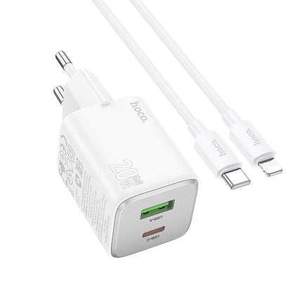 Hálózati töltő Lightning kábellel HOCO N41, 20W, 3A, 1 x USB-A - 1 x USB-C, Fehér