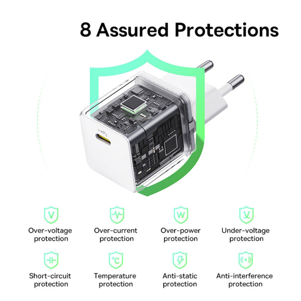 Baseus Palm USB-C hálózati töltő kábellel, 30W, 3A, 1 x USB-C, Fehér P10111605213-01