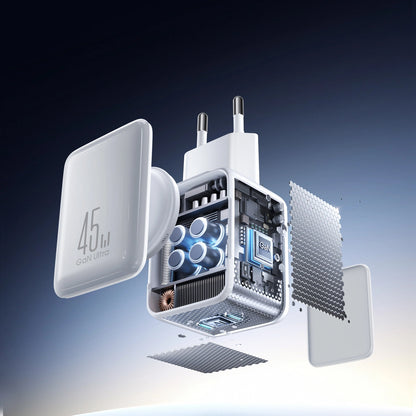 Hálózati töltő USB-C kábellel Joyroom JR-TCL05, 45W, 3A, 2 x USB-C, Fehér