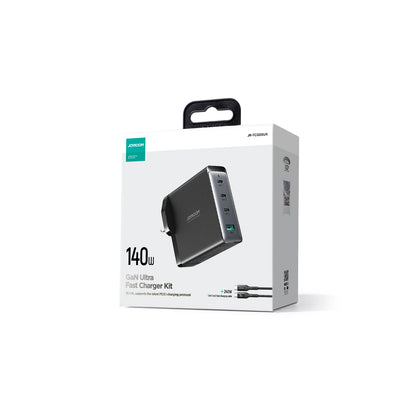 Hálózati töltő USB-C kábellel Joyroom JR-TCG05UK, 140W, 5A, 1 x USB-A - 3 x USB-C, UK, Fekete