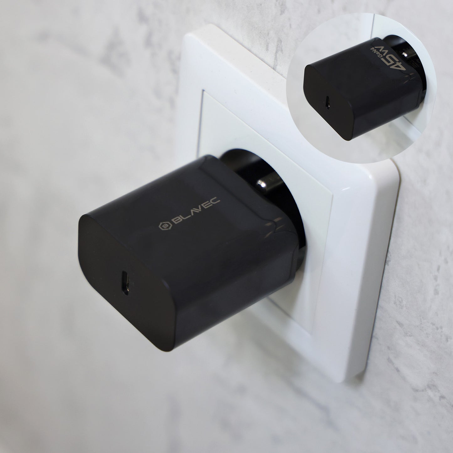 Hálózati töltő USB-C kábellel Blavec BC-7, 45W, 3A, 1 x USB-C, Fekete