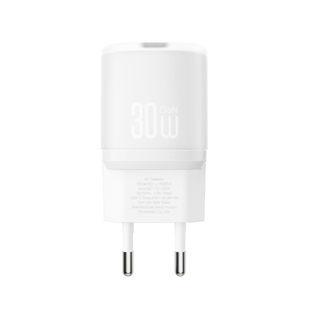 Hálózati töltő USB-C kábellel XO Design L150, 30W, 3A, 1 x USB-C, Fehér