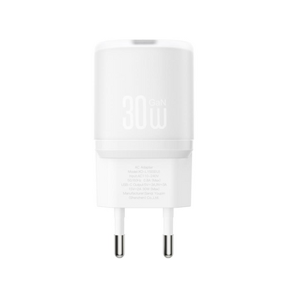 Hálózati töltő USB-C kábellel XO Design L150, 30W, 3A, 1 x USB-C, Fehér