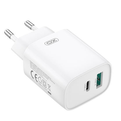 Hálózati töltő Lightning kábellel XO Design CE30, 30W, 3A, 1 x USB-A - 1 x USB-C, Fehér