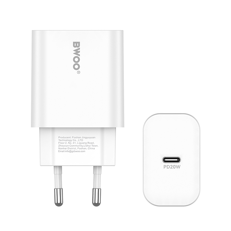 Hálózati töltő USB-C kábellel BWOO CDA233, 20W, 3A, 1 x USB-C, Fehér