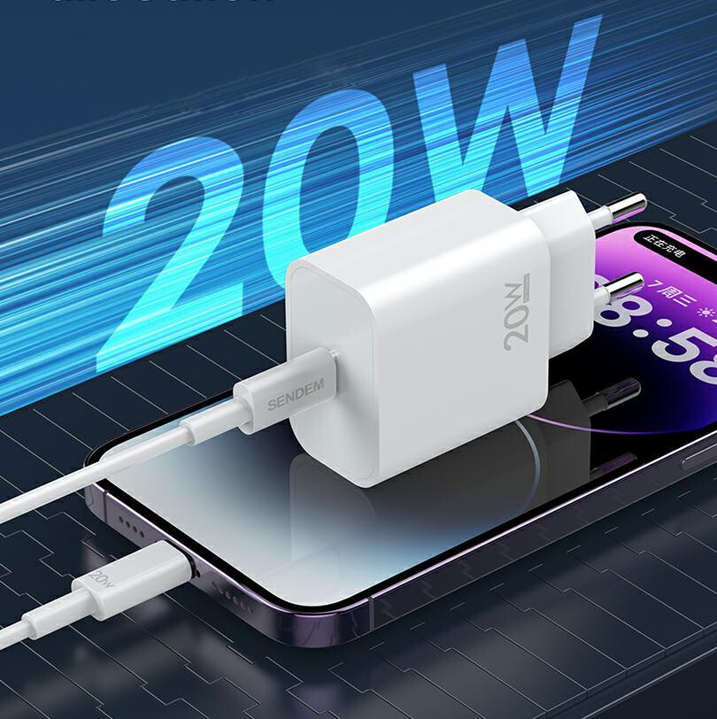 Sendem OG73 USB-C Kábellel ellátott Hálózati Töltő, 20W, 3A, 1 x USB-C, Fehér